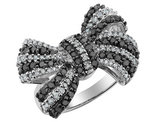 White and Black 1 Carat (ctw) Forget-Me-Knot Diamond Bow Ring in Sterling Silver
